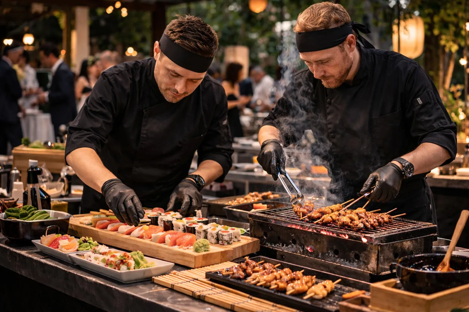 Kokker som griller yakitori