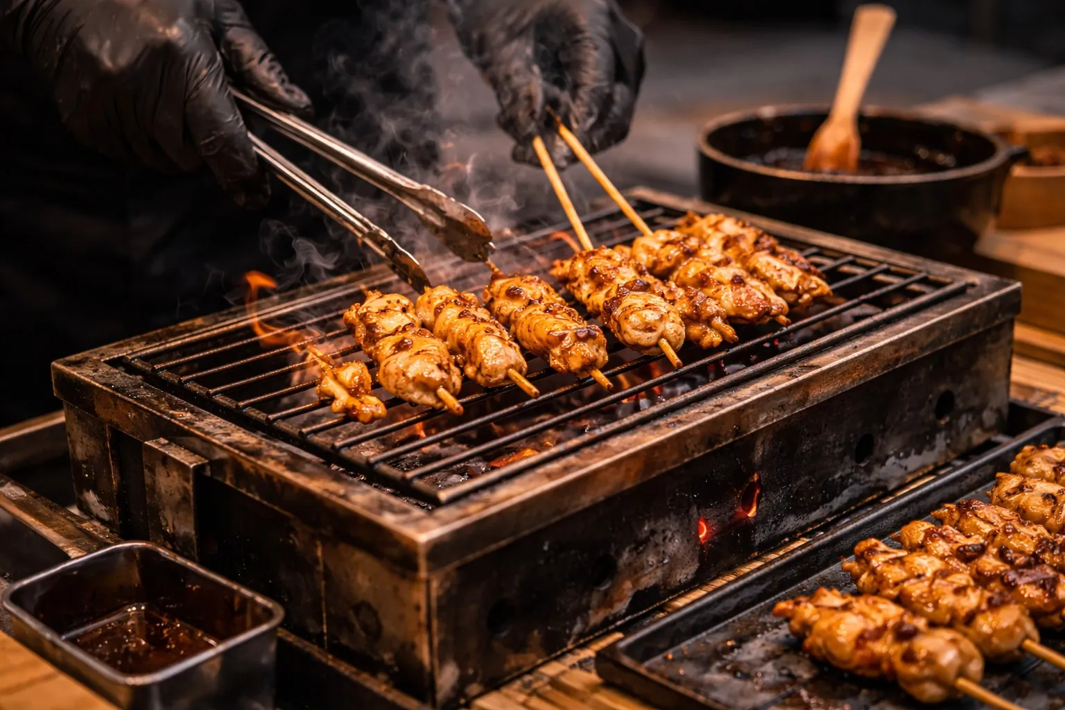 Yakitori-spyd på grillen